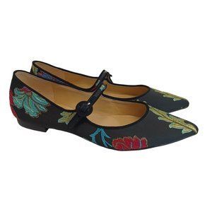 Marc Fisher Black Floral Embroidered Flats